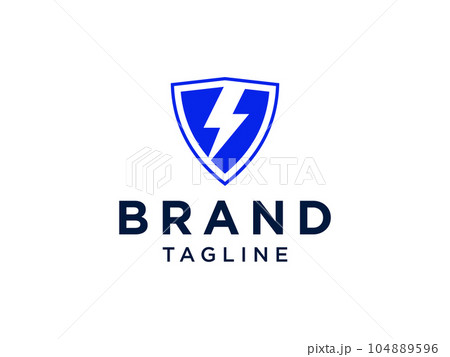 Flash Thunderbolt in Shield Electric Security Logo. Flat Vector Logo Design Template Element. 104889596