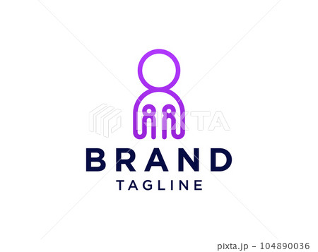Connecting People Logo Line. Purple Outline Shapes Human Icon Linked Style isolated on White Background. Usable for Teamwork and Family Logos. Flat Vector Logo Design Template Element. 104890036