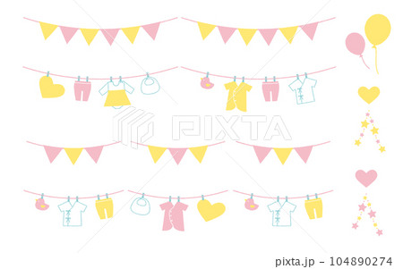 かわいい赤ちゃんアイテム　イラストセット 背景素材　ガーランド 104890274
