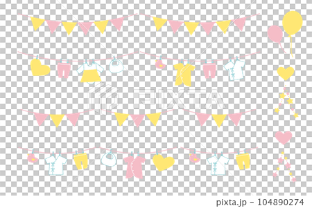 かわいい赤ちゃんアイテム　イラストセット 背景素材　ガーランド 104890274