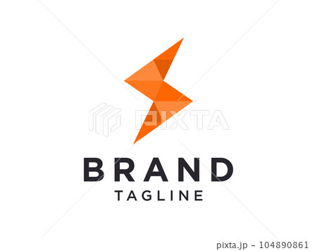 Flash Icon Thunder Bolt Initial Letter S Electricity Logo. Orange Geometric Shape Origami Style isolated on White Background. Flat Vector Logo Design Template Element 104890861
