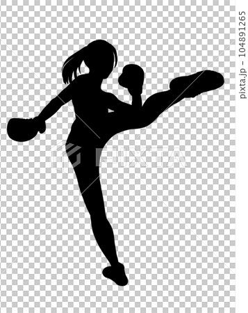 キックボクシングをする女性のシルエット 104891265