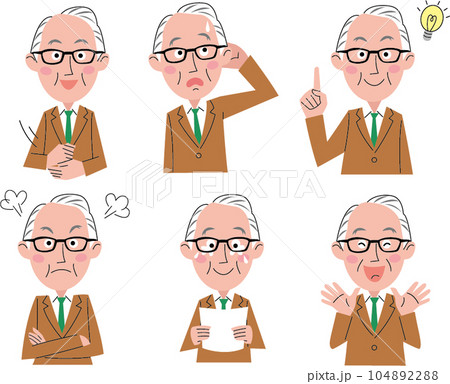 白髪シニア男性の上半身ポーズ6点 104892288