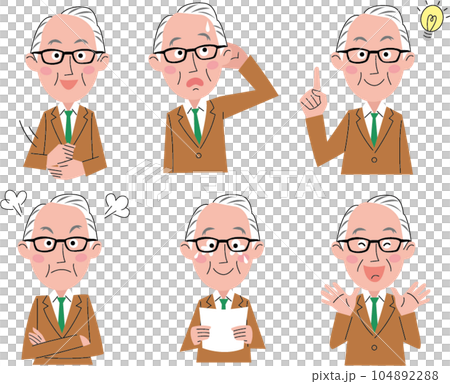 白髪シニア男性の上半身ポーズ6点 104892288