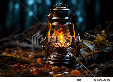 Lantern in the forest on a dark background. Halloween concept 104893040