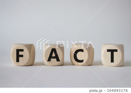 Fact symbol. Concept word Fact on wooden cubes. Beautiful white background. Business and Fact concept. Copy space. 104893178
