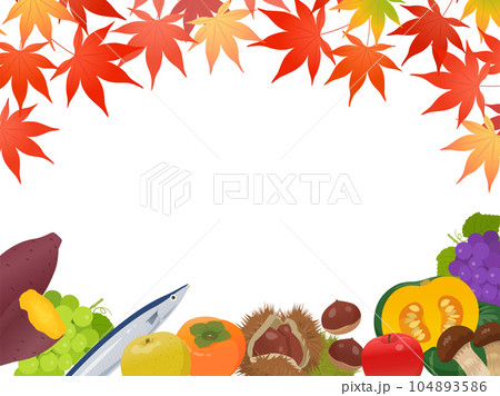 紅葉と秋の味覚のフレーム 104893586