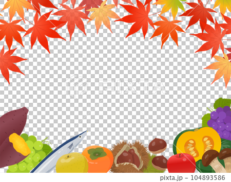 紅葉と秋の味覚のフレーム 104893586