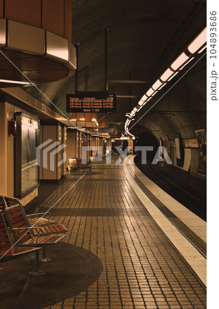 Vertical shot of the vintage subway station in the Ruhr area, Germany Vertical shot of the vintage subway station in the Ruhr area, Germany 104893686