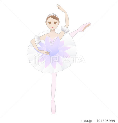 ダンサーのイラスト_バレエ「ドン・キホーテ」夢の場でドルシネア姫を踊るバレリーナのイメージ_主線あり 104893999