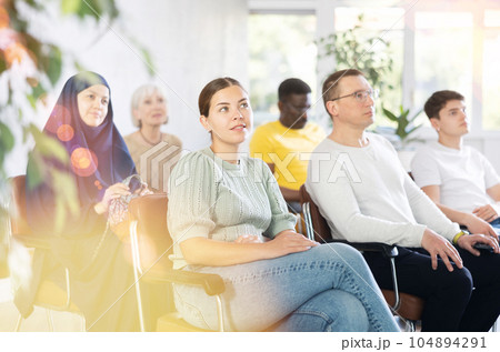 Young woman visiting seminar during educational classes 104894291