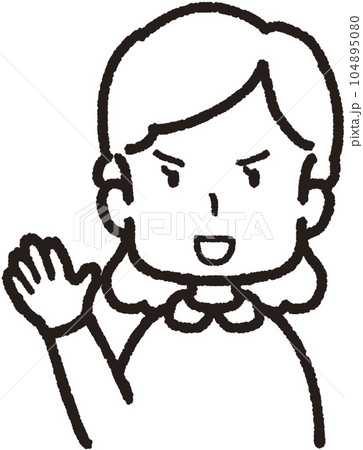 左手を上げて正面を向く挑戦的な女性の上半身線画イラスト 左手を上げて正面を向く挑戦的な女性の上半身線画イラスト 104895080