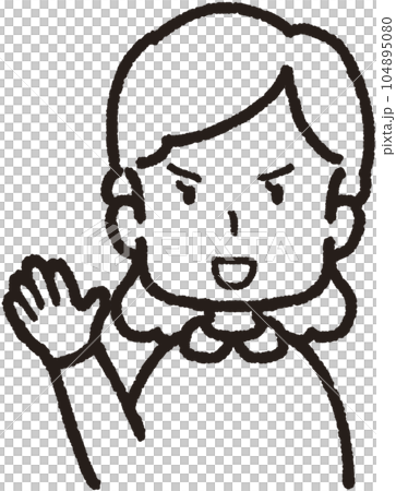 左手を上げて正面を向く挑戦的な女性の上半身線画イラスト 左手を上げて正面を向く挑戦的な女性の上半身線画イラスト 104895080