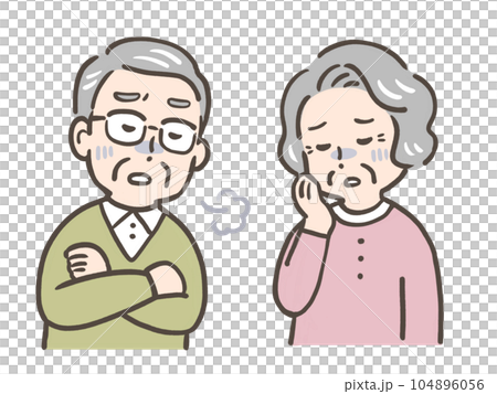 An elderly couple who feels troubled and tired and sighs An elderly couple who feels troubled and tired and sighs 104896056