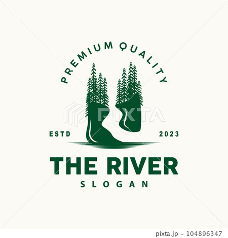 River Logo Design, River Creek Vector, Riverside Illustration With A Combination Of Mountains And Nature, Product Brand 104896347