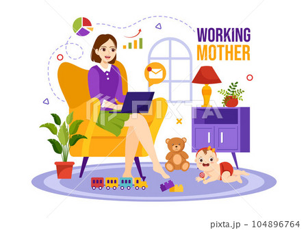 Working Mother Vector Illustration with Mothers who does Work and Takes Care of her Kids at the Home in Multitasking Cartoon Hand Drawn Templates Working Mother Vector Illustration with Mothers who does Work and Takes Care of her Kids at the Home in Multitasking Cartoon Hand Drawn Templates 104896764