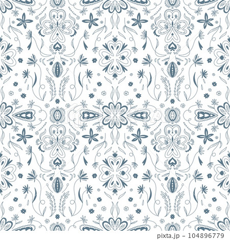 Two-color floral pattern. Design for wallpaper, wrapping paper, background, fabric. seamless pattern with decorative climbing flowers. Two-color floral pattern. Design for wallpaper, wrapping paper, background, fabric. seamless pattern with decorative climbing flowers. 104896779