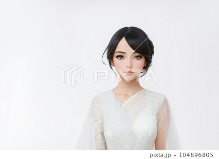 白バックドレスを着た若い女性イラスト　AI生成画像 104896805