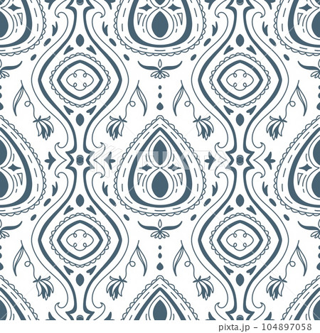 Two-color  floral pattern. Design for wallpaper, wrapping paper, background, fabric.  seamless pattern with decorative climbing flowers. 104897058