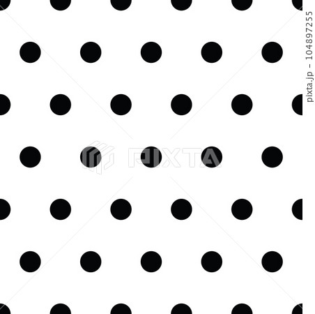 Seamless polka dot pattern in triangular arrangement. Black dots on white background. Vector illustration. 104897255