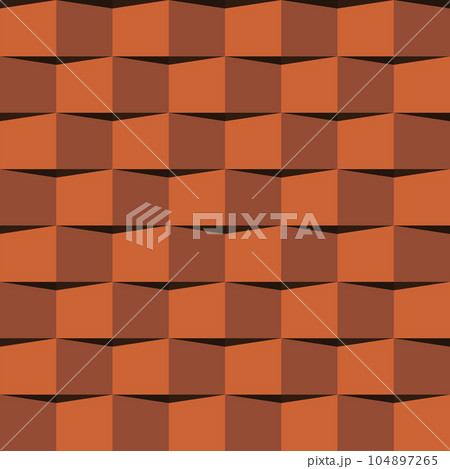 Orange brick color roof tiles pattern. 3D like vector seamless pattern. 104897265