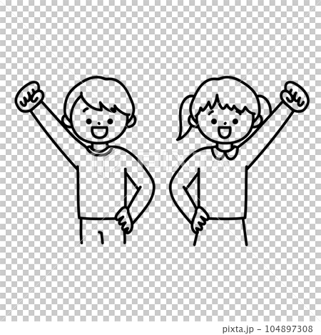 やる気のある元気な子どもたち・線画 104897308