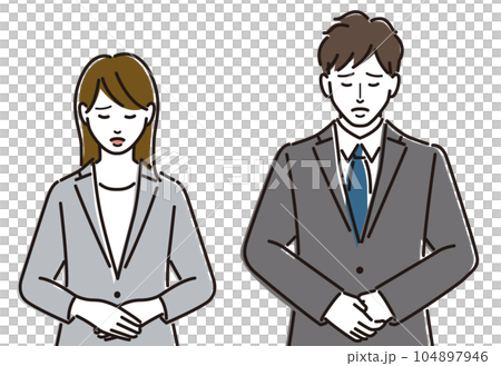 Men and women in suits lowering their heads Men and women in suits lowering their heads 104897946