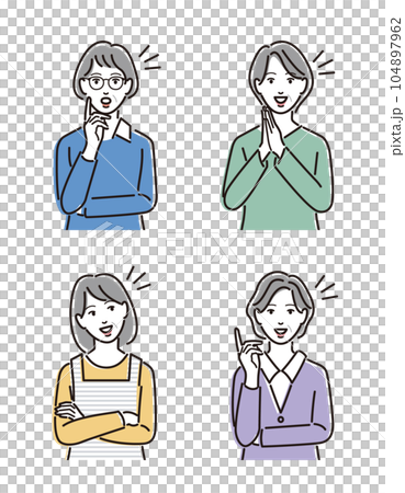 思いついた表情をするシニア女性のセット 思いついた表情をするシニア女性のセット 104897962