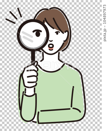虫眼鏡を持った女性 104897973