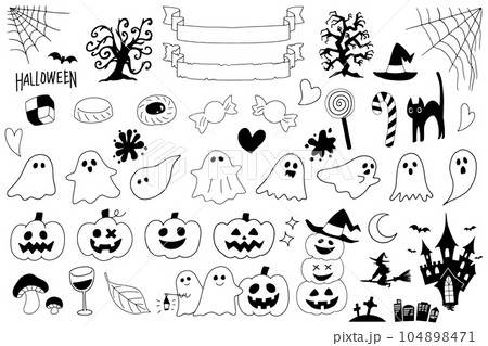ハロウィンの手描きイラストセットのイラスト素材 [104898471] - PIXTA