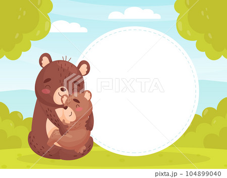 Cute Bear Mother and Baby Animal Together on Empty Card Design Vector Template 104899040