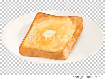 Bird's-eye view illustration of one realistic butter toast Bird's-eye view illustration of one realistic butter toast 104899158