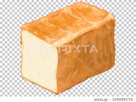 Bird's-eye view illustration of a cross section of a loaf of realistic square bread Bird's-eye view illustration of a cross section of a loaf of realistic square bread 104899159
