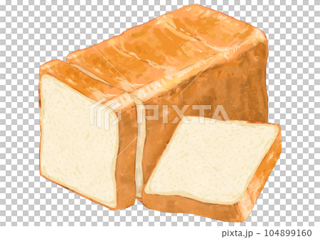 リアルな角型食パン一斤カット断面とスライス1枚の俯瞰イラスト 104899160