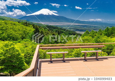 《山梨県》初夏の富士山・新緑の二十曲峠 104899483