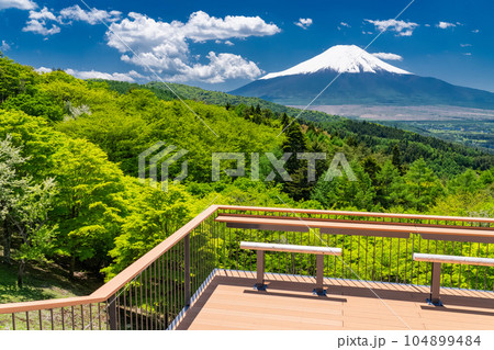 《山梨県》初夏の富士山・新緑の二十曲峠 《山梨県》初夏の富士山・新緑の二十曲峠 104899484