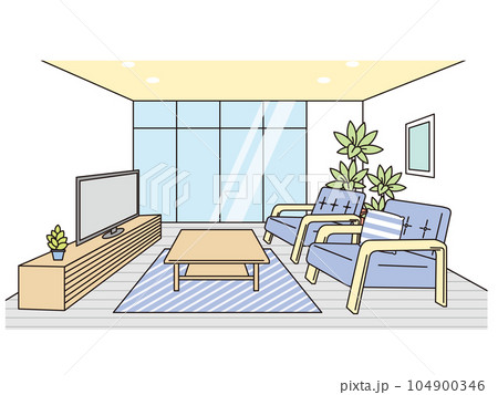 シンプルでおしゃれなリビングルームのベクターイラスト シンプルでおしゃれなリビングルームのベクターイラスト 104900346