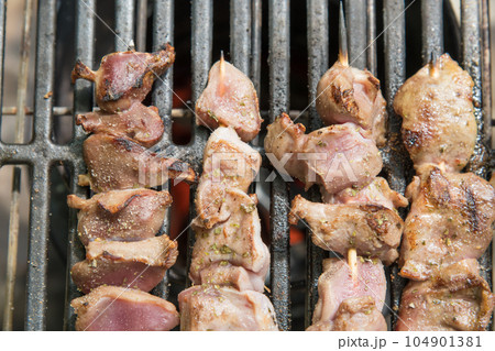 【オートキャンプ場でソロキャンプ 熾火で焼き鳥タン、ハツを焼く】 【オートキャンプ場でソロキャンプ 熾火で焼き鳥タン、ハツを焼く】 104901381
