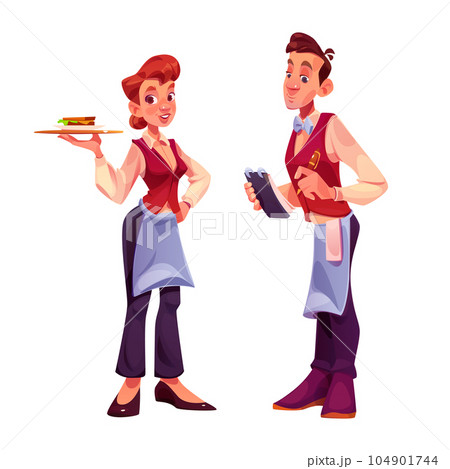 Restaurant waiter character cartoon vector set Restaurant waiter character cartoon vector set 104901744