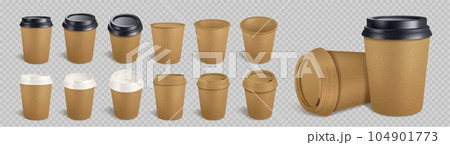 3d craft coffee cup isolated vector mockup set 104901773