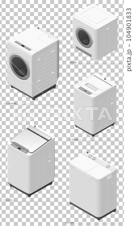 アイソメトリック図法で描いた家庭用電気製品のイラストセット5［洗濯機］ 104901833