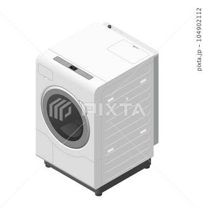 アイソメトリック図法で描いた家庭用ドラム式洗濯乾燥機のイラスト 104902112