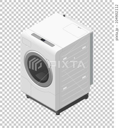 アイソメトリック図法で描いた家庭用ドラム式洗濯乾燥機のイラスト 104902112