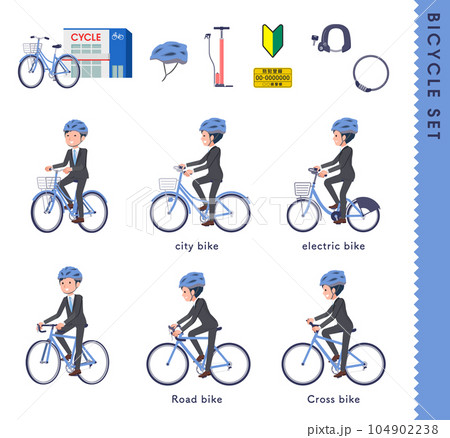 色々な自転車に乗るビジネス男性のセット 104902238