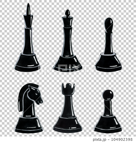 Set of chess pieces clipart on transparent background, chess