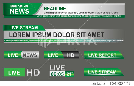 Broadcast News Lower Thirds Template layout green grey set collection design banner for bar Headline news title, sport game in Television, Video and Media Channel vector Broadcast News Lower Thirds Template layout green grey set collection design banner for bar Headline news title, sport game in Television, Video and Media Channel vector 104902477