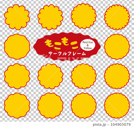 Fluffy frill circle frame icon speech bubble / yellow / red line Fluffy frill circle frame icon speech bubble / yellow / red line 104903079