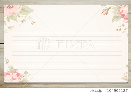Blank vintage floral lined paper recipe card background for printable digital paper, art stationery and greeting card illustration 104903127
