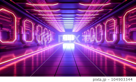 Futuristic architecture sci-fi hallway and corridor tunnel with neon lights background Futuristic architecture sci-fi hallway and corridor tunnel with neon lights background 104903344