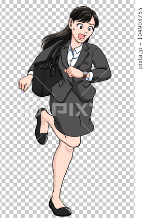 A young woman in a suit who seems to be late and is dashing _ job hunting A young woman in a suit who seems to be late and is dashing _ job hunting 104903755
